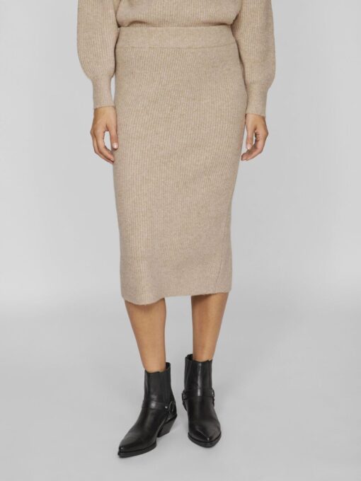 Vila Kachel Knit Pencil Skirt Natural Melange