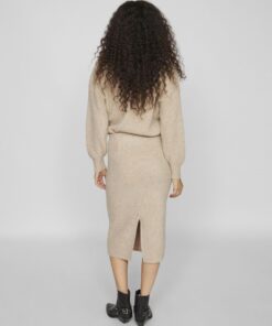 Vila Kachel Knit Pencil Skirt Natural Melange