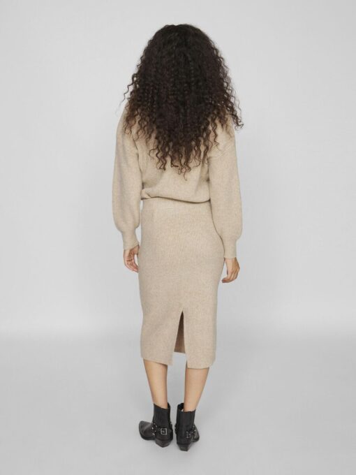 Vila Kachel Knit Pencil Skirt Natural Melange