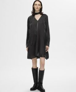 Selected Femme Farina Short V-Neck Dress Black