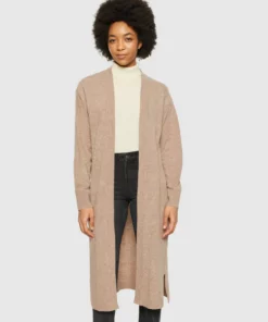 Knowledge Cotton Apparel Lambswool Long Cardigan Kelp Melange