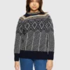 Knowledge Cotton Apparel Fair Isle Lambswool Sweater Blue