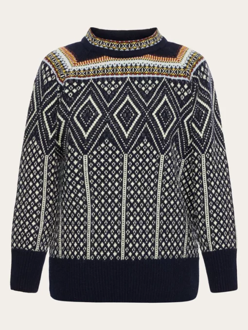 Knowledge Cotton Apparel Fair Isle Lambswool Sweater Blue