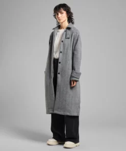 Dedicated Wool Coat Lofsdalen Herringbone Black