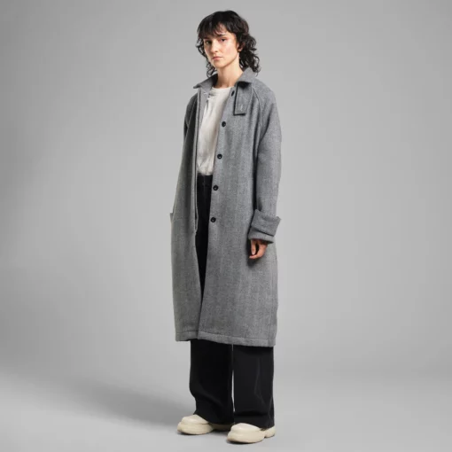 Dedicated Wool Coat Lofsdalen Herringbone Black