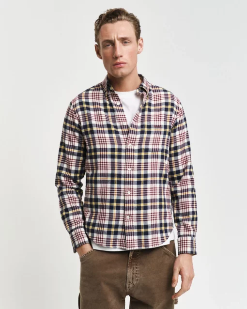 Gant Unisex Fit Flannel Plaid Shirt Cream