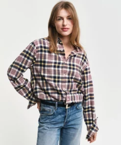 Gant Unisex Fit Flannel Plaid Shirt Cream