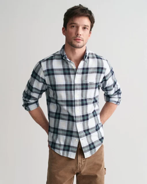 Gant Reg Flannel Plaid Shirt Fresh Blue