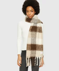 Knowledge Cotton Apparel Checked Scarf Brown Check