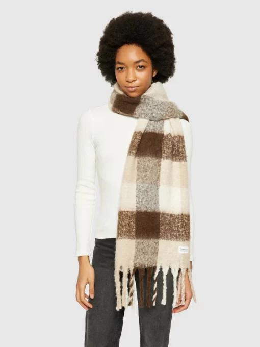 Knowledge Cotton Apparel Checked Scarf Brown Check