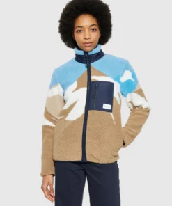 Knowledge Cotton Apparel Loose Mountain Teddy Jacket Blue