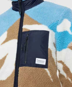 Knowledge Cotton Apparel Loose Mountain Teddy Jacket Blue