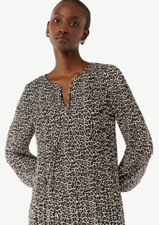 Comma, Leopard Chiffon Dress Beige