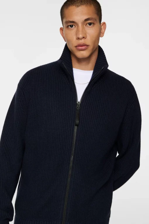 J.Lindeberg Skyler Wool Blend Zip Cardigan Navy