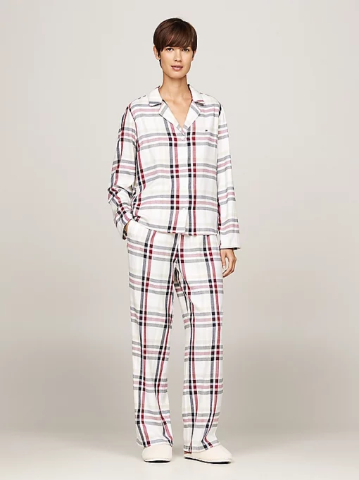 Tommy Hilfiger Flannel Pyjama + Slippers Set Heritage Check Ivory