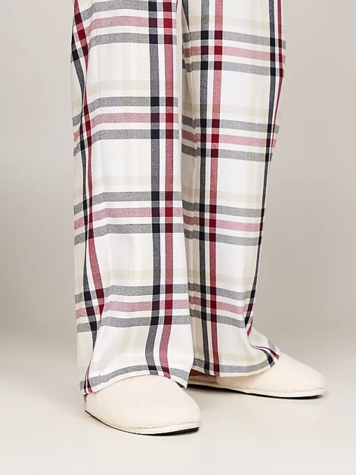 Tommy Hilfiger Flannel Pyjama + Slippers Set Heritage Check Ivory
