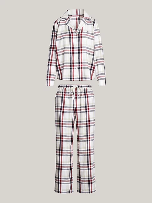 Tommy Hilfiger Flannel Pyjama + Slippers Set Heritage Check Ivory