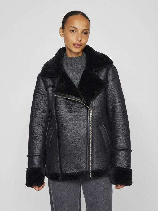 Vila Avi Fake Leather Jacket Black
