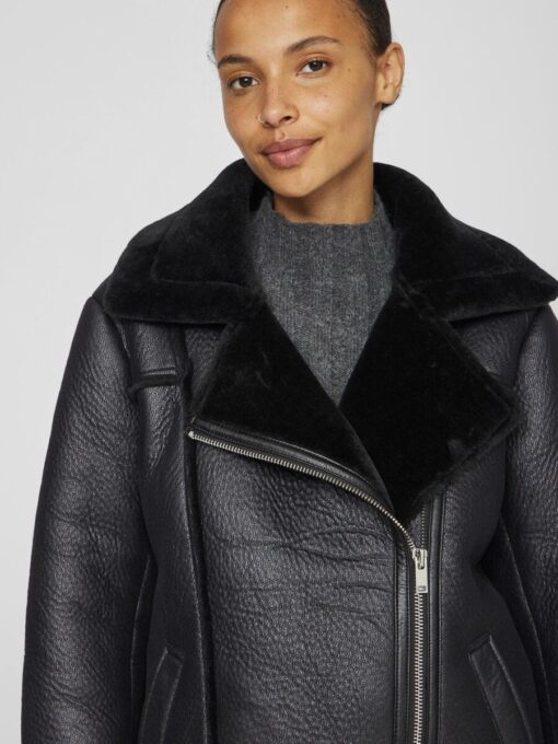 Vila Avi Fake Leather Jacket Black