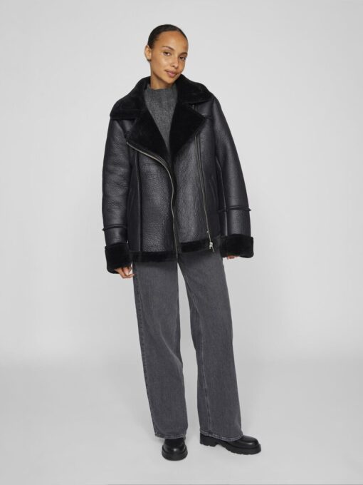 Vila Avi Fake Leather Jacket Black
