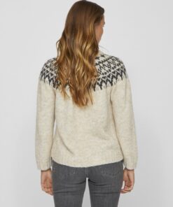 Vila Ejla Jaquard Knit Top Super Light Natural Melange