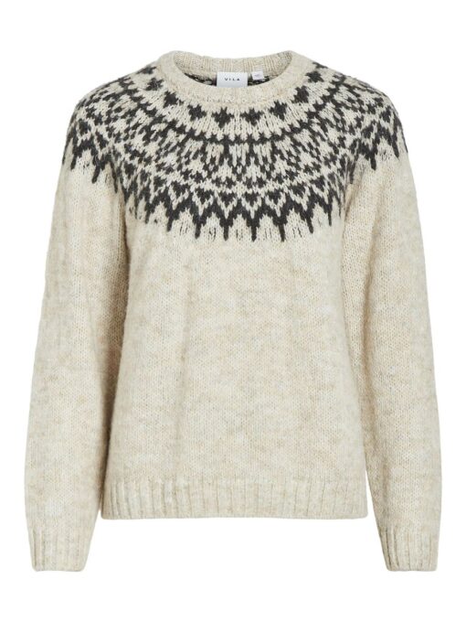 Vila Ejla Jaquard Knit Top Super Light Natural Melange