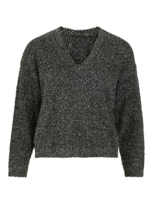 Vila Caso V-Neck Glitter Knit Top Black Beauty