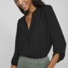 Vila Josa Turn-up V-neck Top Black