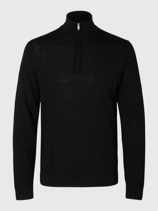 Selected Homme Tray Merino Half Zip Knit Black