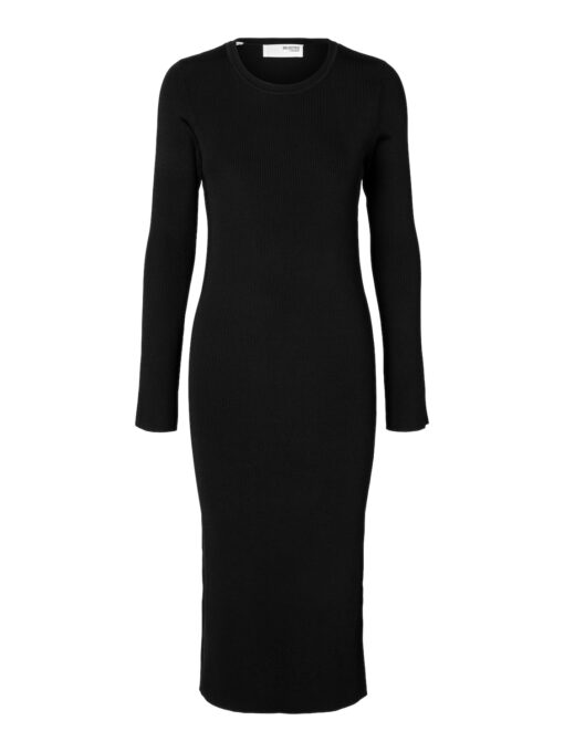 Selected Femme LS Caro Rib Knit Long Dress Black