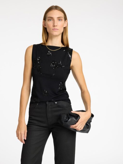 Selected Femme Malli Applique Top Black