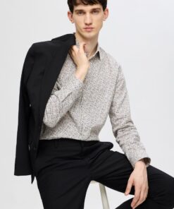 Selected Homme Slim Performance AOP Shirt Egret