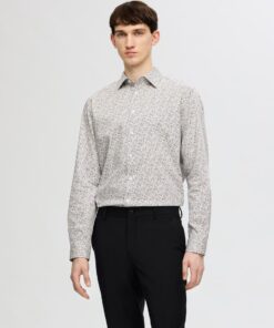 Selected Homme Slim Performance AOP Shirt Egret