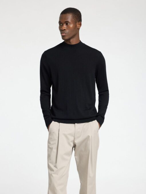 Selected Homme Tray Merino Mock Neck Knit Black