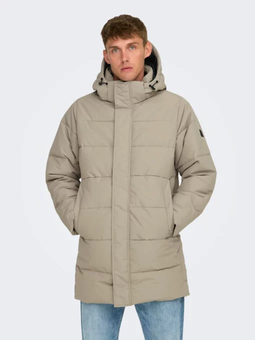 Only & Sons Carl Long Quilted Coat Desert Taupe
