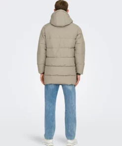 Only & Sons Carl Long Quilted Coat Desert Taupe