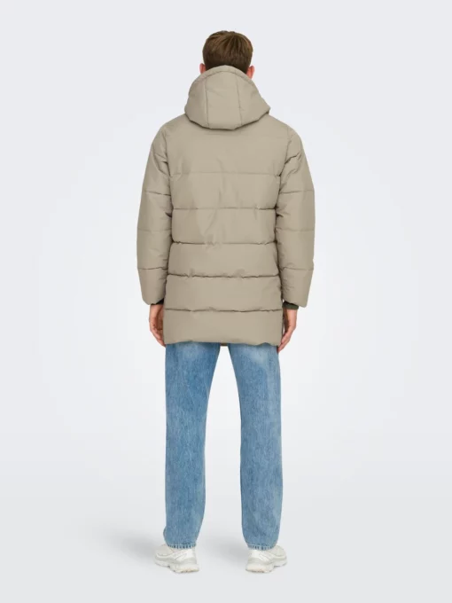 Only & Sons Carl Long Quilted Coat Desert Taupe