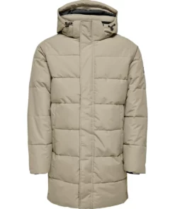 Only & Sons Carl Long Quilted Coat Desert Taupe