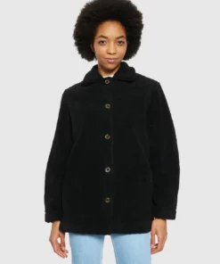 Knowledge Cotton Apparel Teddy Overshirt Jacket Black Jet