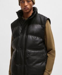 Boss Jolam Leather Puffer Jacket Black