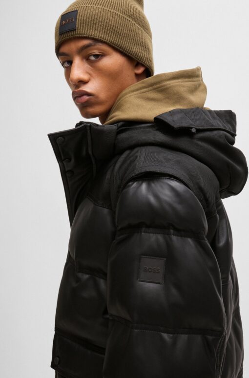 Boss Jolam Leather Puffer Jacket Black