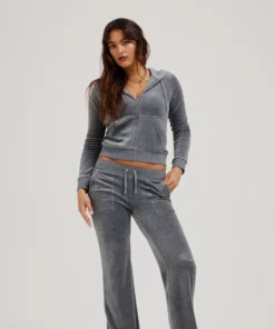 Juicy Couture Classic Velour Robertson Zip Hoodie Charcoal Marl