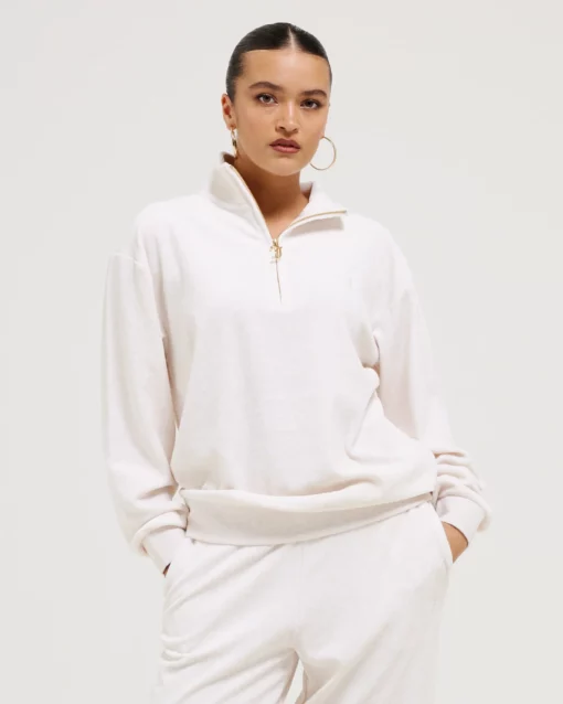 Juicy Couture Classic Velour Oversized Pete Pullover Oatmeal Marl
