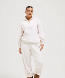 Juicy Couture Classic Velour Oversized Pete Pullover Oatmeal Marl