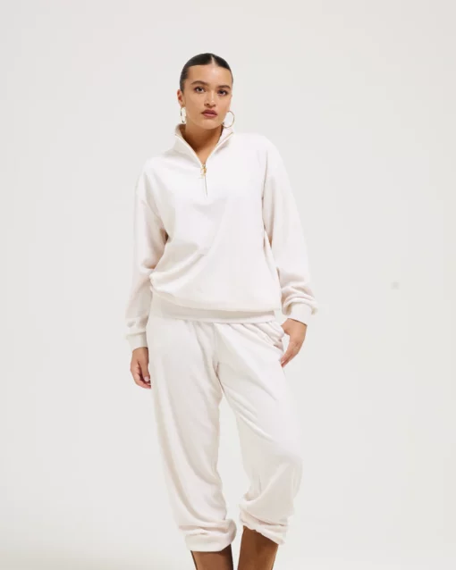 Juicy Couture Classic Velour Oversized Pete Pullover Oatmeal Marl