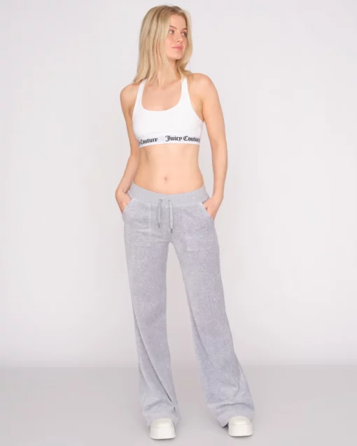 Juicy Couture Classic Velour Layla Low Rise Pocket Flare Silver Marl