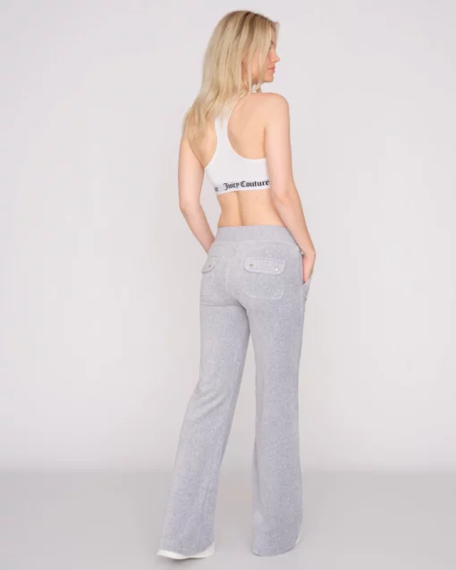 Juicy Couture Classic Velour Layla Low Rise Pocket Flare Silver Marl