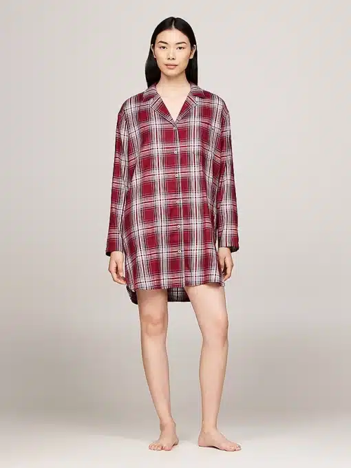 Tommy Hilfiger Original Soft Woven Shirt Nightdress Plaid Check Deep Rouge