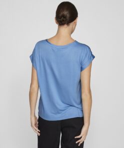Vila Ellette Satin Top Blissful Blue