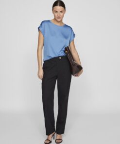 Vila Ellette Satin Top Blissful Blue